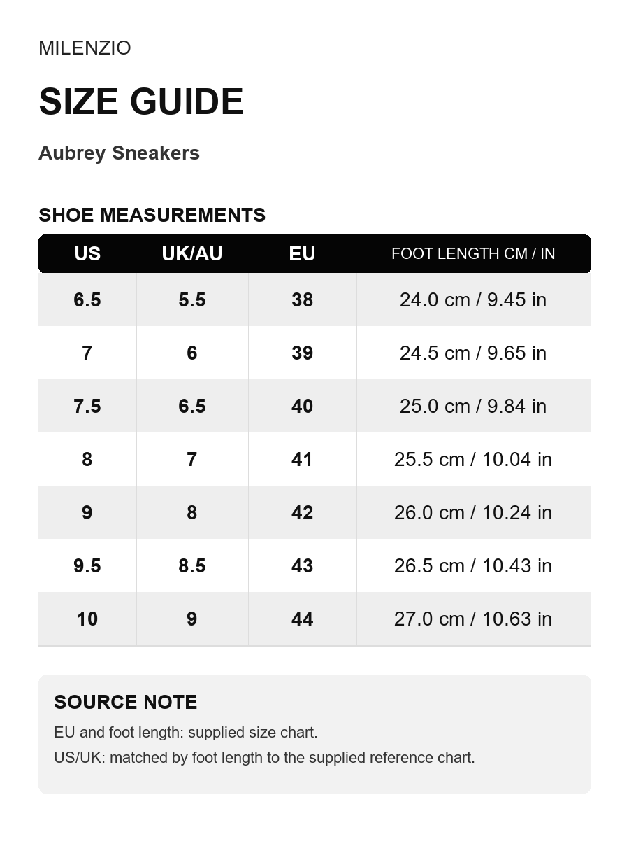 Aubrey size guide - separate from product gallery