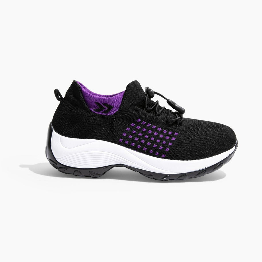 Addison・Everyday Sneakers — black with purple accents and white midsole side view 1