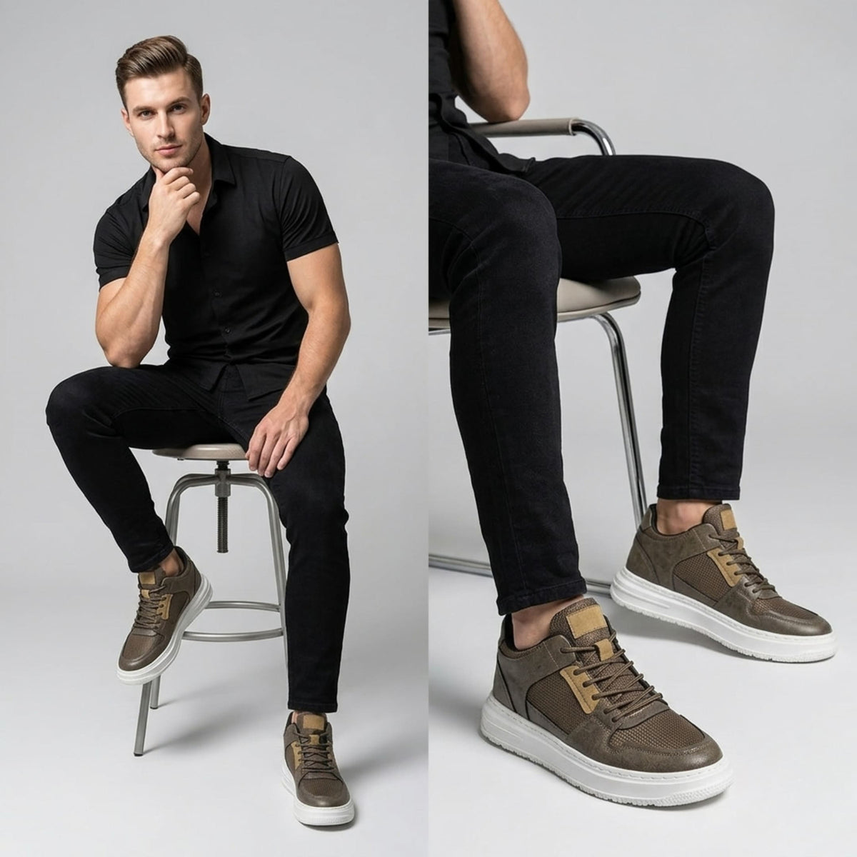 Ashton・Boost Your Height (3.15 in / 2.4 in) — olive brown lifestyle view 1