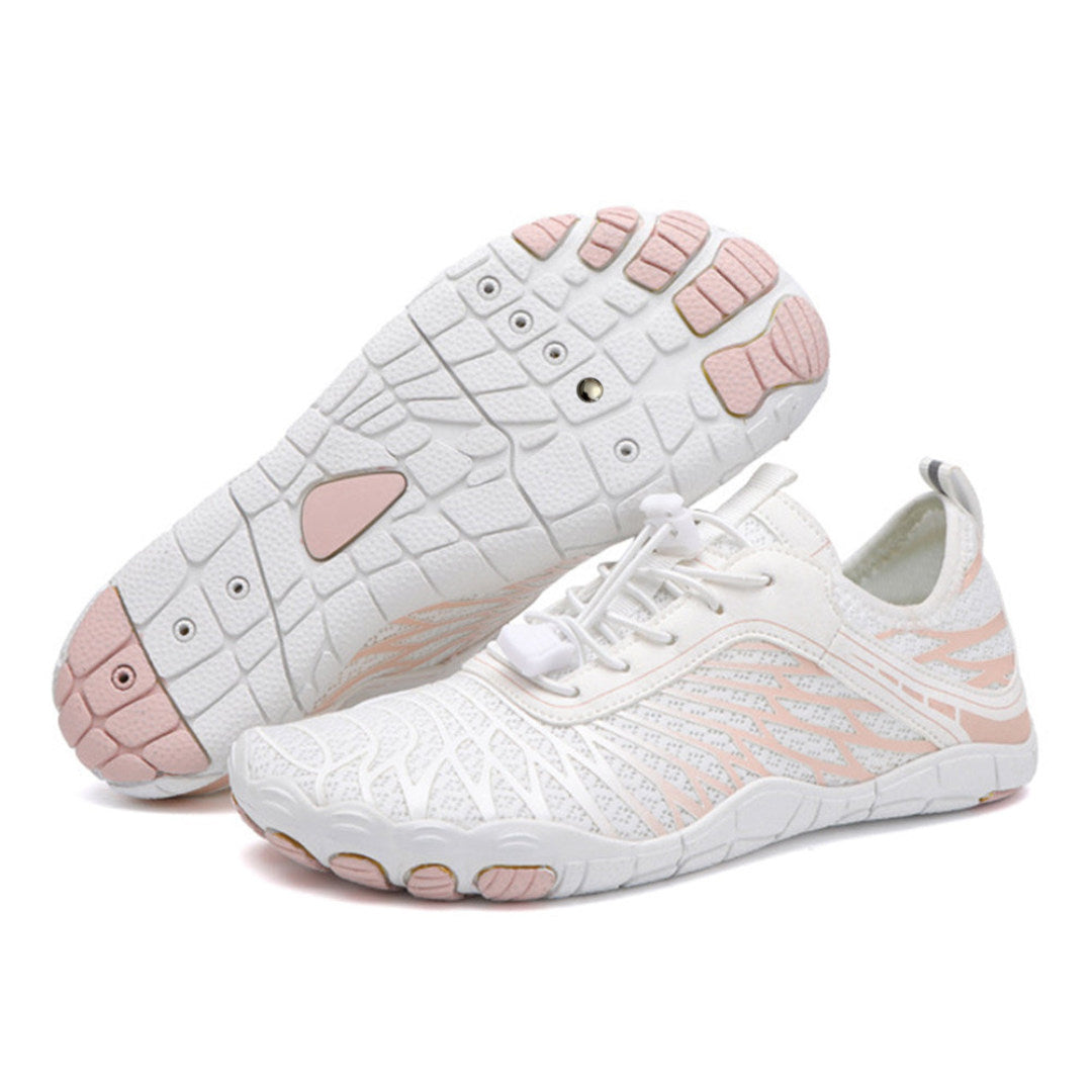 Indigo・Barefoot Sneakers — white and pale pink sole view 4