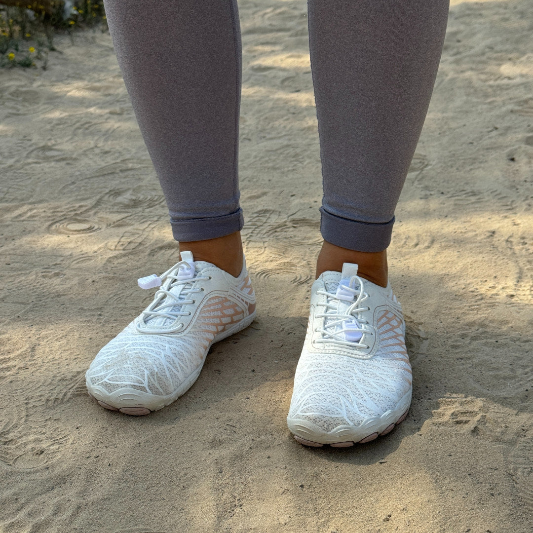 Indigo・Barefoot Sneakers — white and pale pink lifestyle view 5