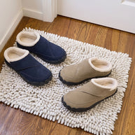 Shannon・Winter Slippers — tan and navy lifestyle view 1