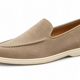 Peyton Beige loafer — single shoe on white, toe left