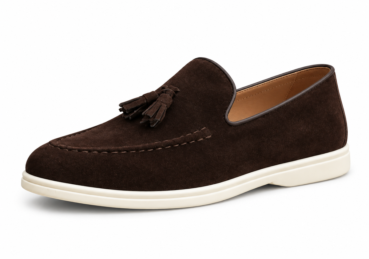 Peyton Coffee loafer — single shoe on white, toe left