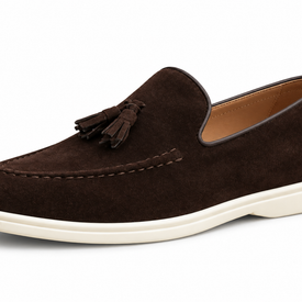 Peyton Coffee loafer — single shoe on white, toe left