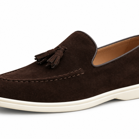 Peyton Coffee loafer — single shoe on white, toe left