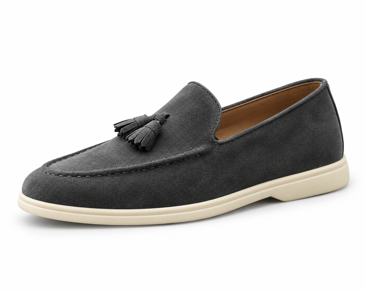 Peyton Grey loafer — single shoe on white, toe left