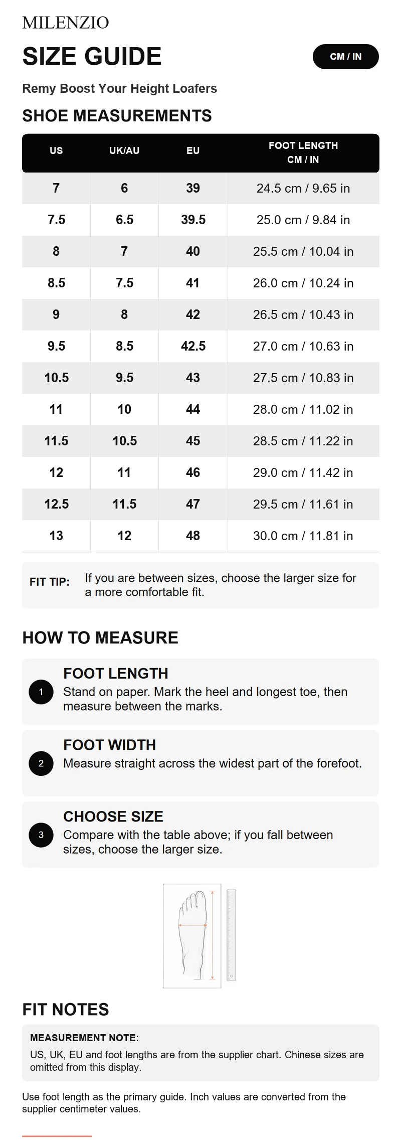 Remy size guide