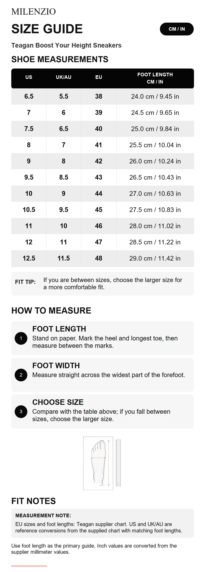 Teagan size guide