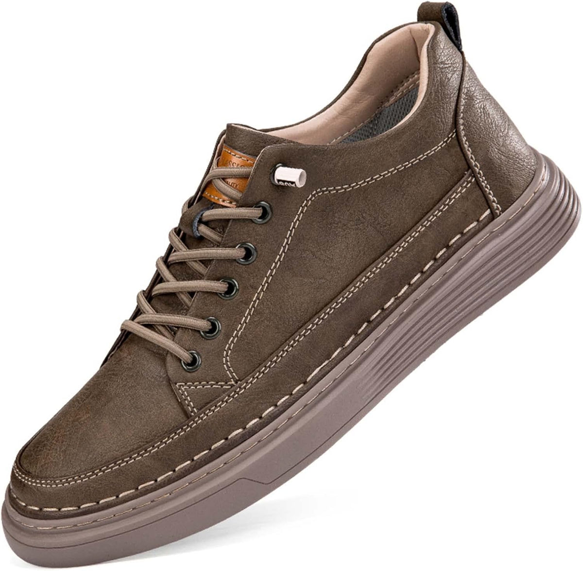 Men's Panelled Elevator Casual Sneakers - Khaki - View 2