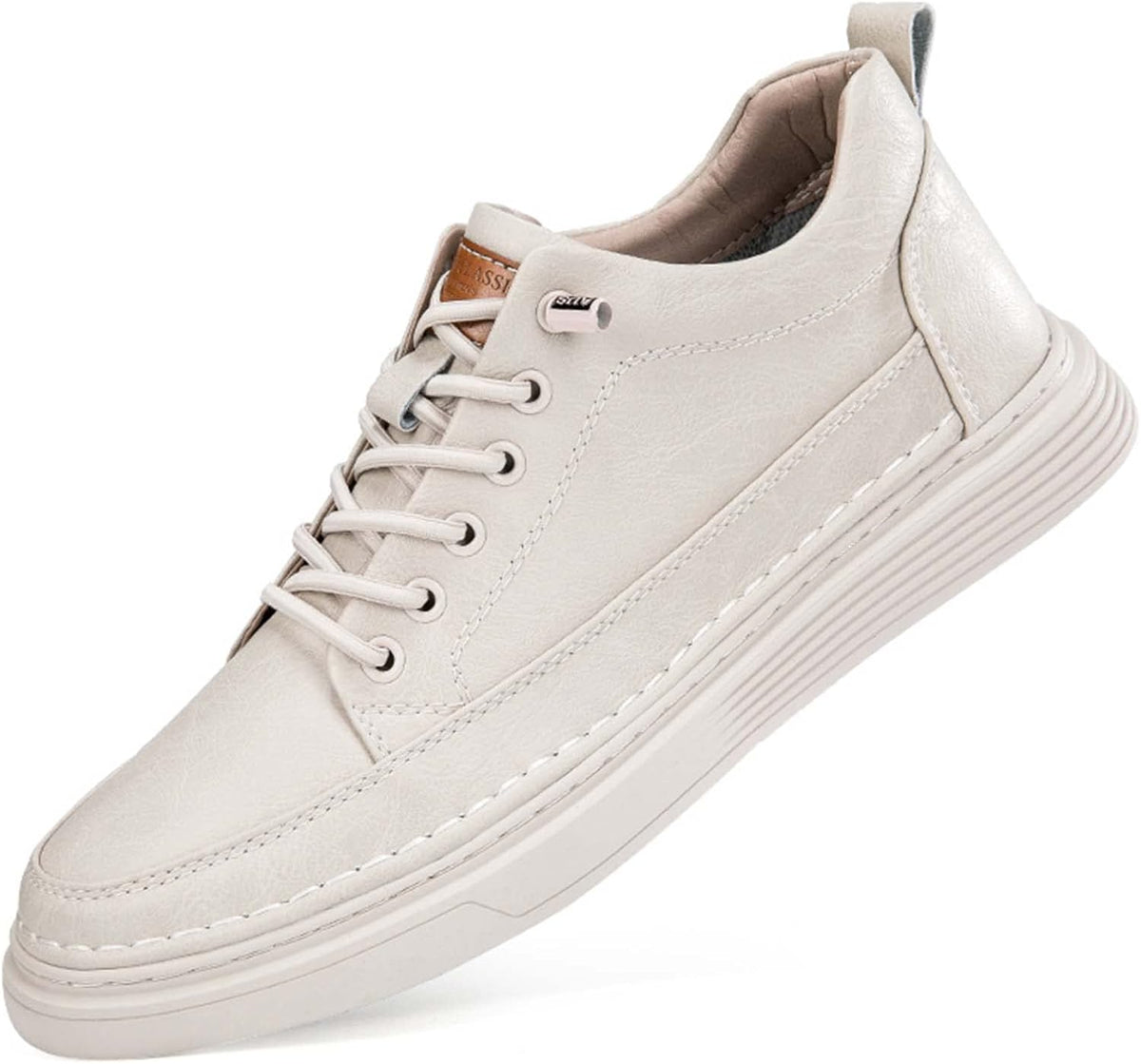 Men's Panelled Elevator Casual Sneakers - Beige - View 3