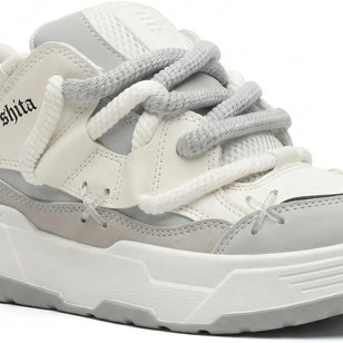 Unisex Chunky Platform Sneakers - White Grey - View 2