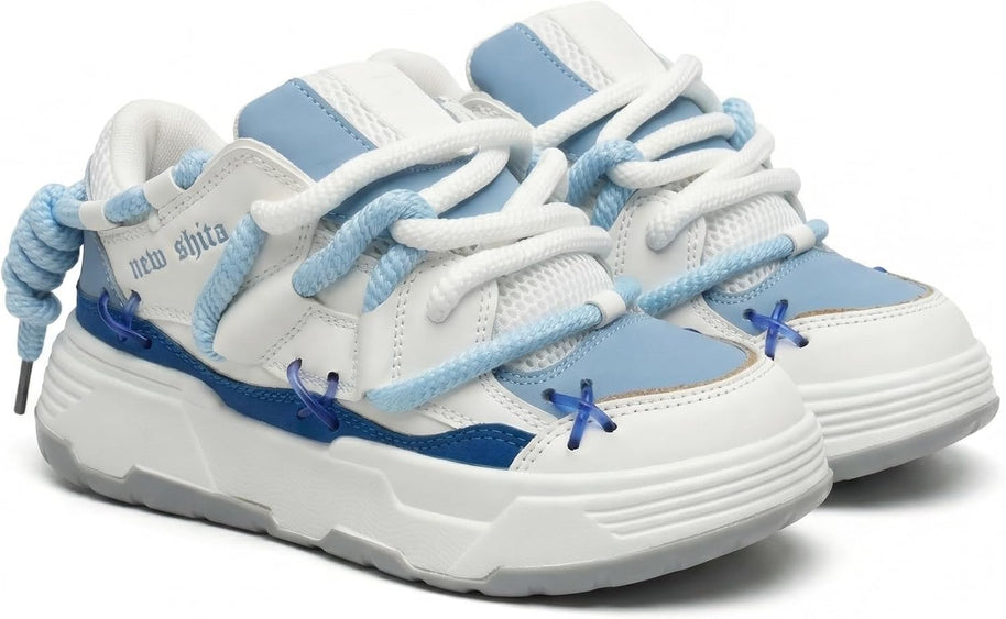 Unisex Chunky Platform Sneakers - White Blue - View 11