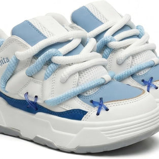 Unisex Chunky Platform Sneakers - White Blue - View 11