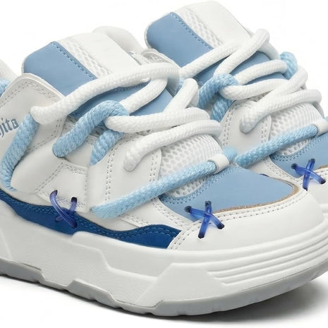 Unisex Chunky Platform Sneakers - White Blue - View 11