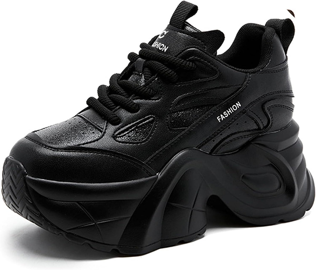 Women's Low-Top Wedge Walking Sneakers - Black - View 8
