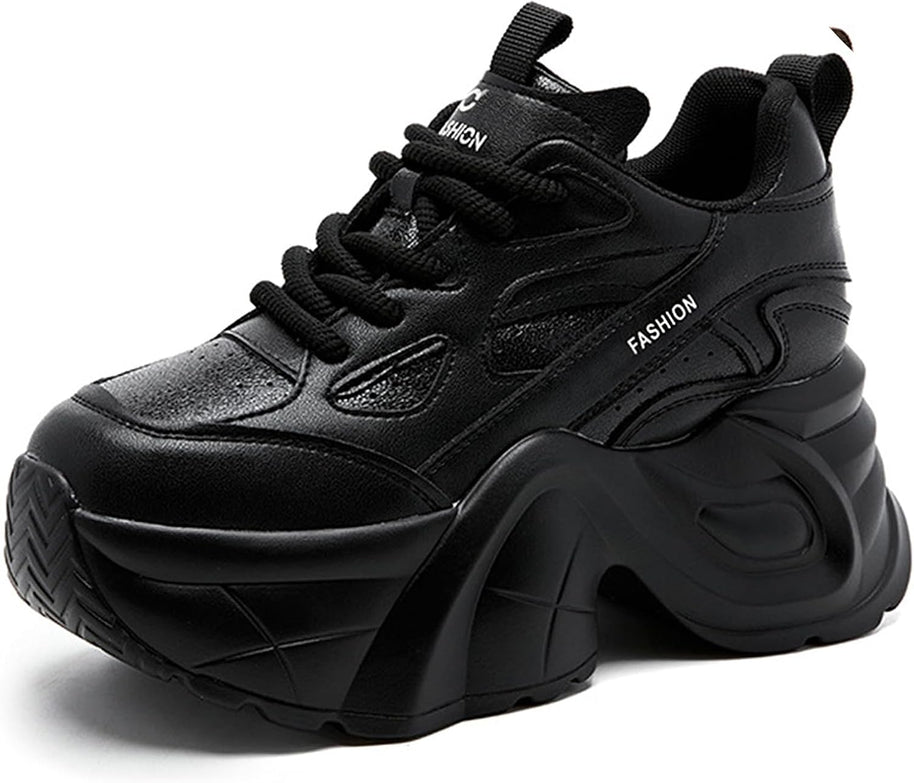 Women's Low-Top Wedge Walking Sneakers - Black - View 8