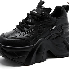 Women's Low-Top Wedge Walking Sneakers - Black - View 8