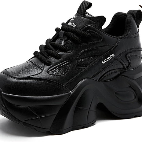 Women's Low-Top Wedge Walking Sneakers - Black - View 8
