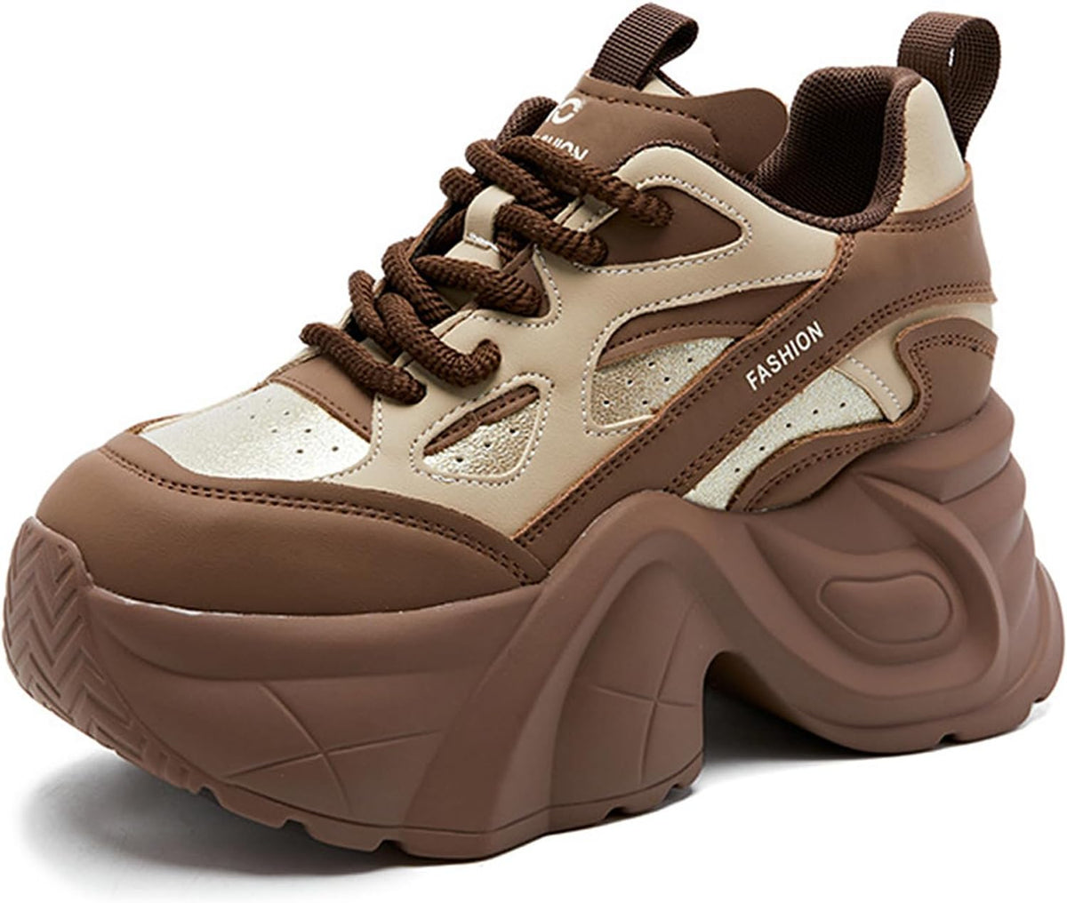 Women's Low-Top Wedge Walking Sneakers - Brown - View 2