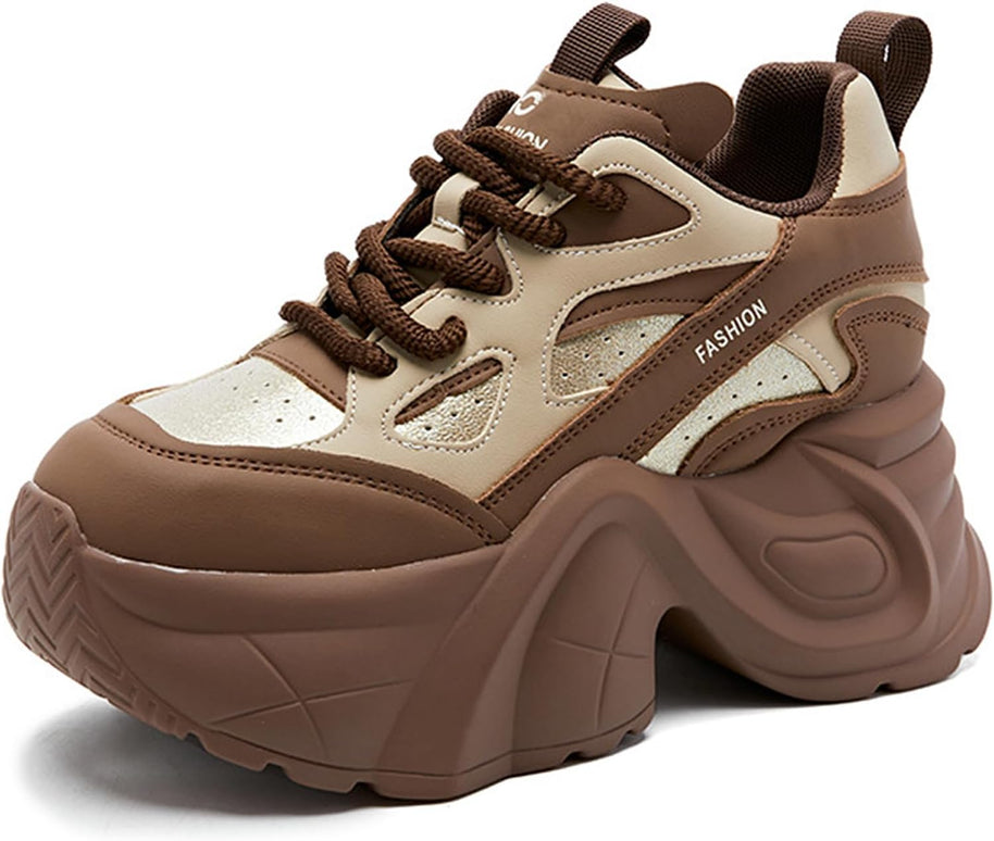 Women's Low-Top Wedge Walking Sneakers - Brown - View 2
