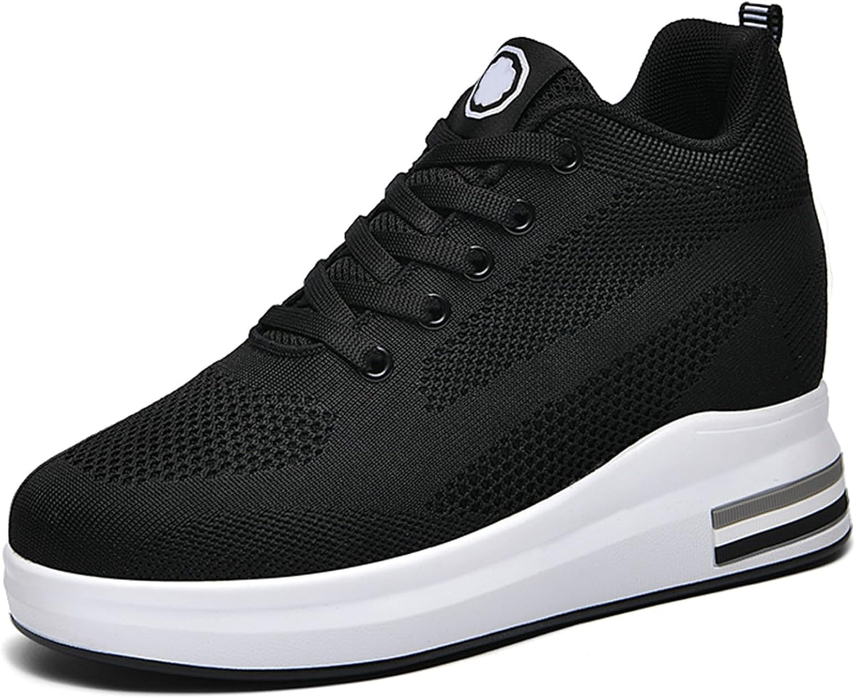 Women's Hidden Wedge Lace-Up Sneakers - Black - View 8