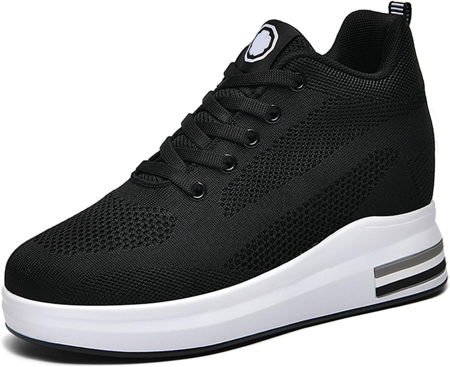 Women's Hidden Wedge Lace-Up Sneakers - Black - View 8