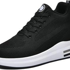 Women's Hidden Wedge Lace-Up Sneakers - Black - View 8