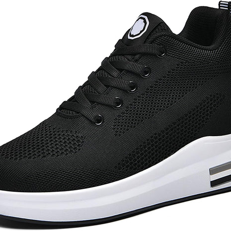 Women's Hidden Wedge Lace-Up Sneakers - Black - View 8