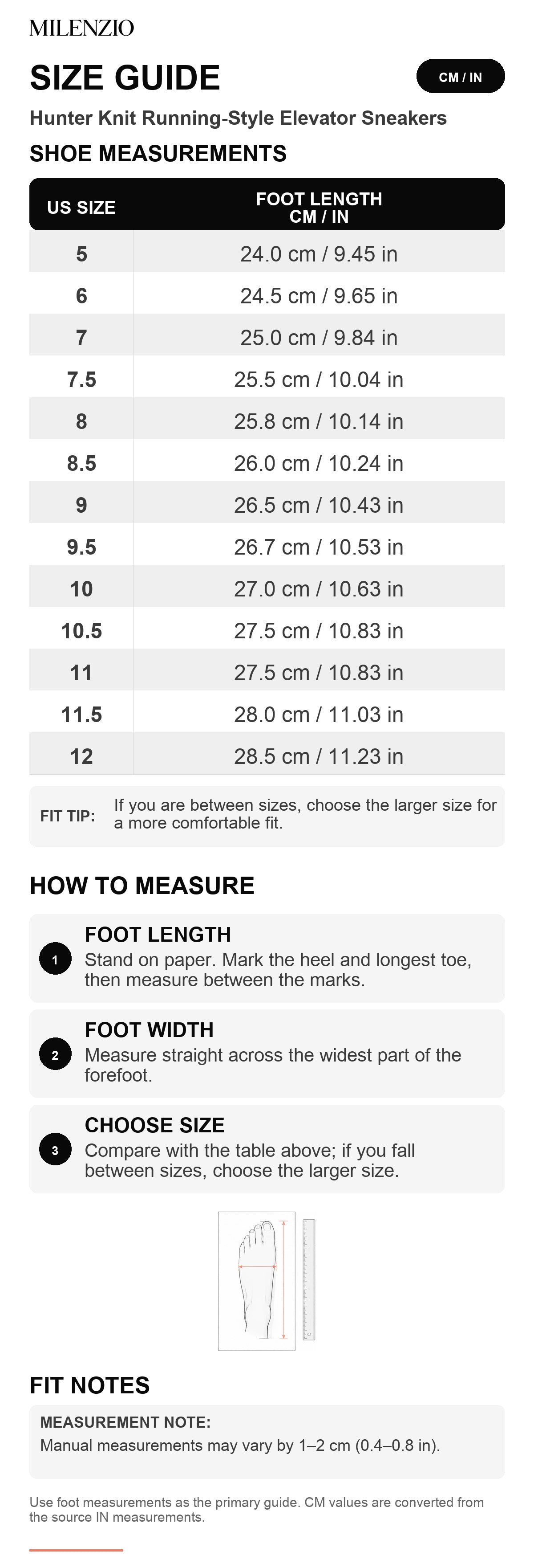 Hunter・Boost your height (+2.4″ +3.1″) size guide