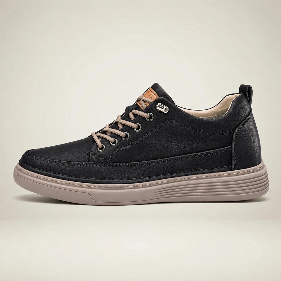 Men's Panelled Elevator Casual Sneakers - Black - side profile