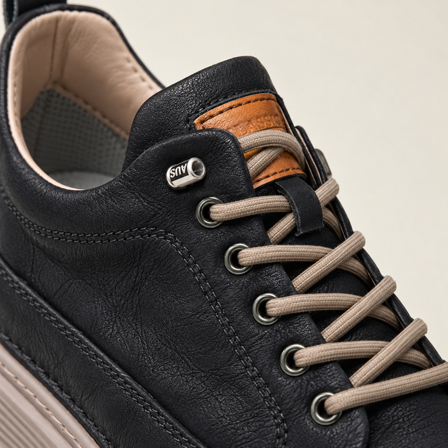 Men's Panelled Elevator Casual Sneakers - Black - material detail