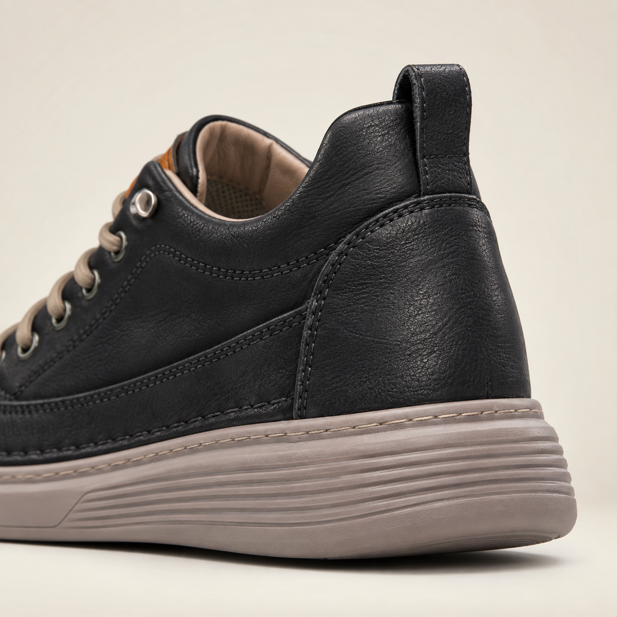 Men's Panelled Elevator Casual Sneakers - Black - heel detail