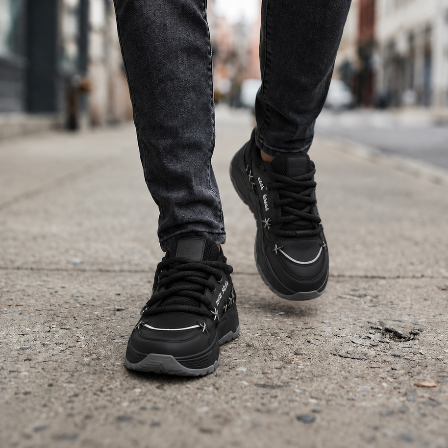 Unisex Chunky Platform Sneakers - Black - street lifestyle
