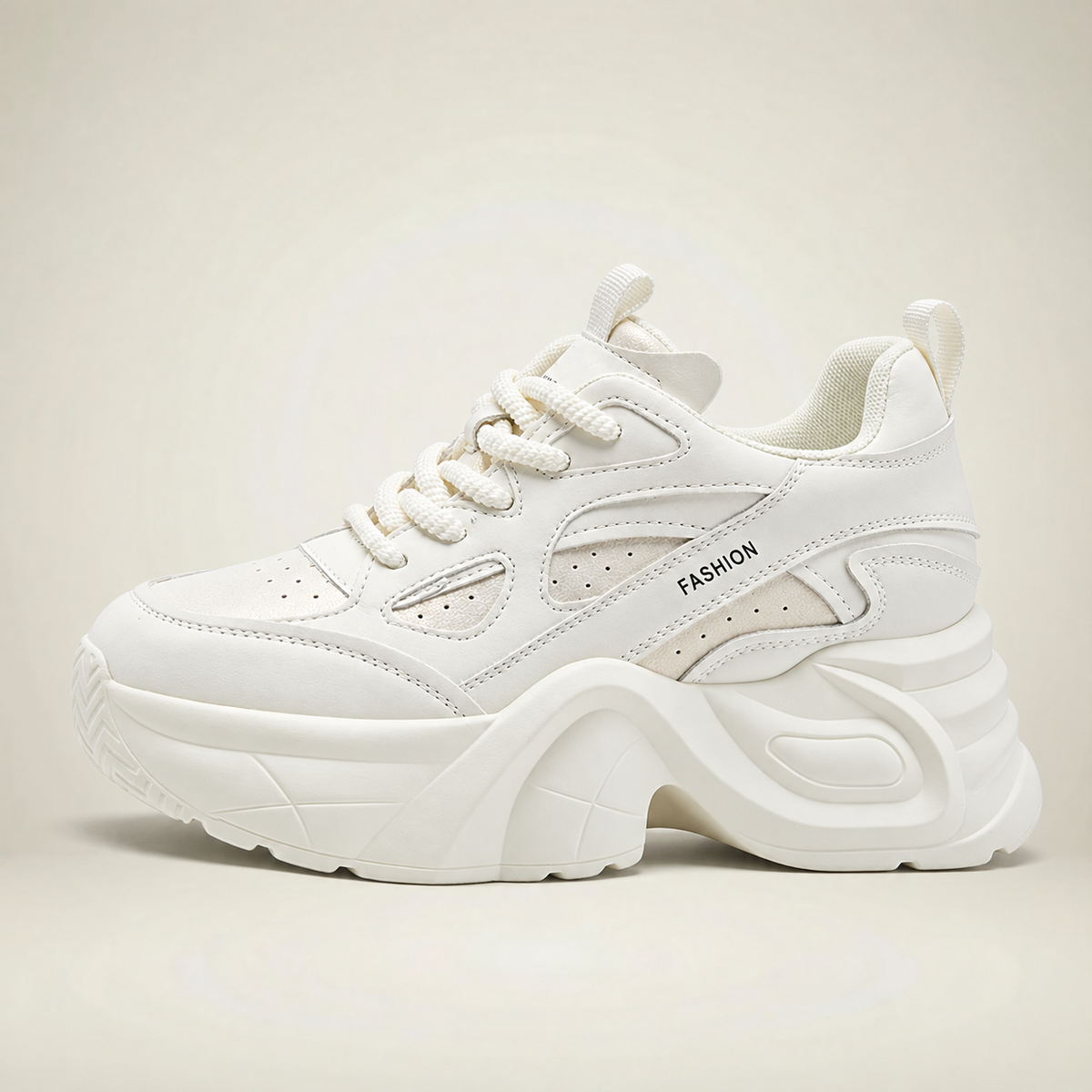 Women's Low-Top Wedge Walking Sneakers - White - side profile