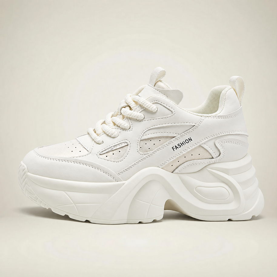 Women's Low-Top Wedge Walking Sneakers - White - side profile