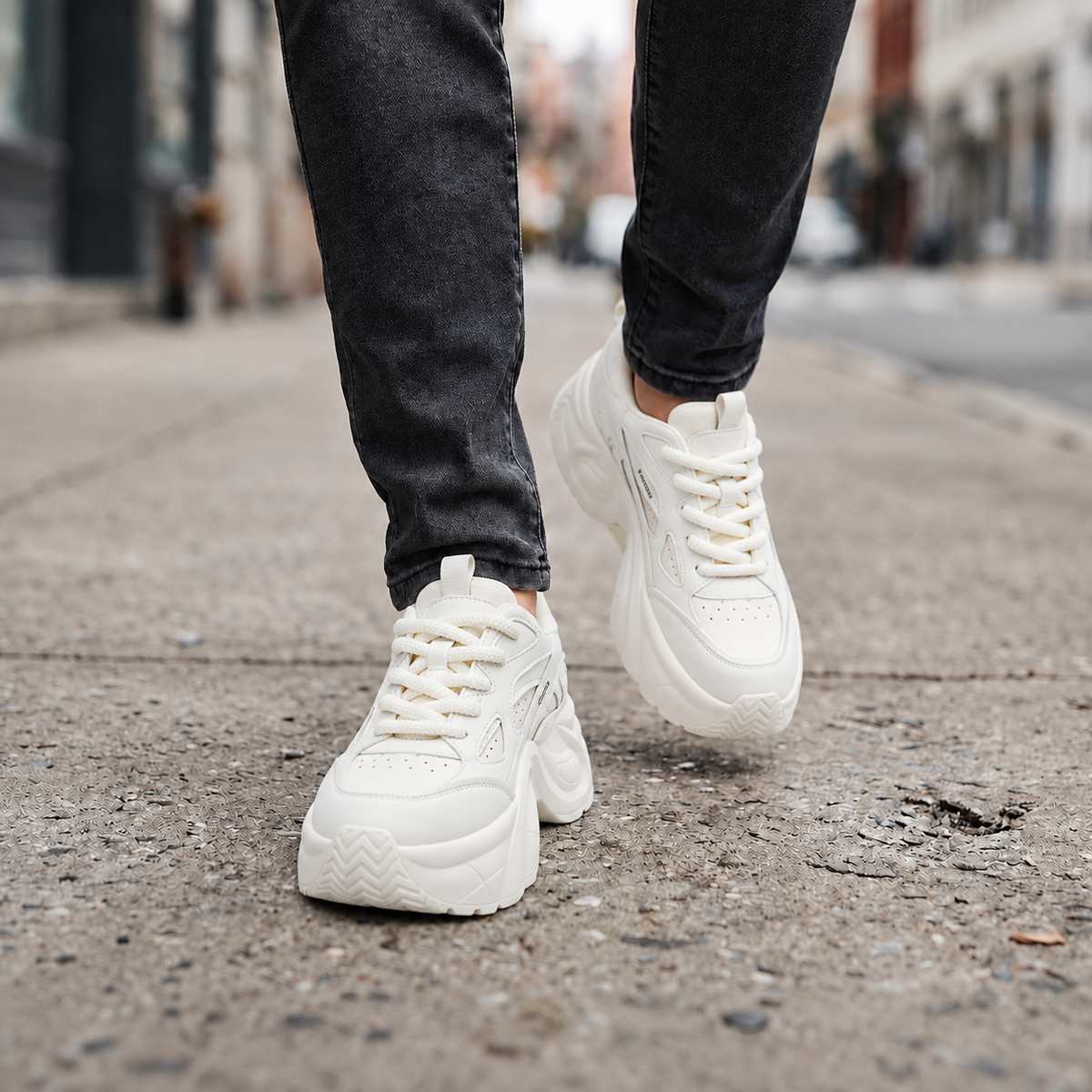 Women's Low-Top Wedge Walking Sneakers - White - street lifestyle