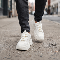 Women's Low-Top Wedge Walking Sneakers - White - street lifestyle