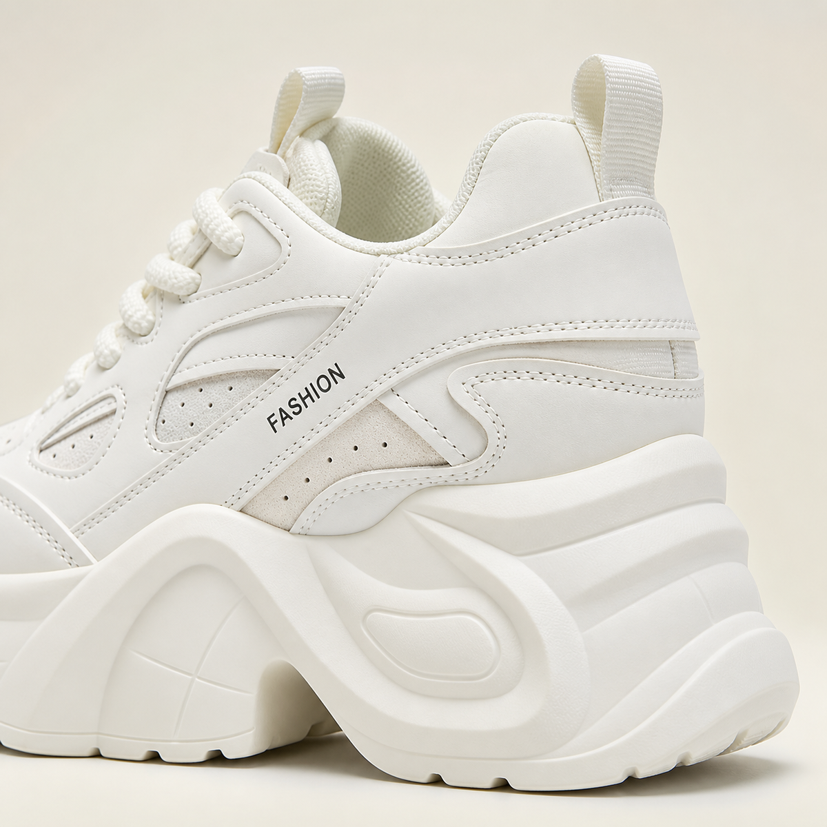 Women's Low-Top Wedge Walking Sneakers - White - heel detail