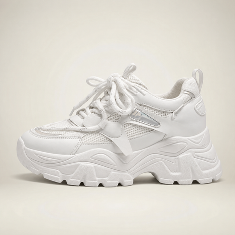 Women's Chunky Platform Dad Sneakers - White - side profile
