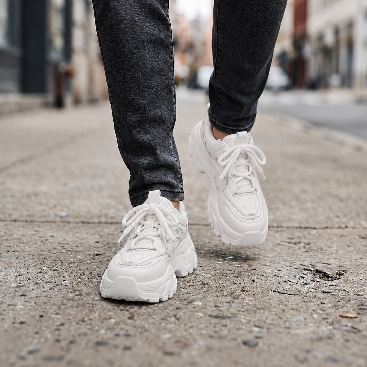 Women's Chunky Platform Dad Sneakers - White - street lifestyle
