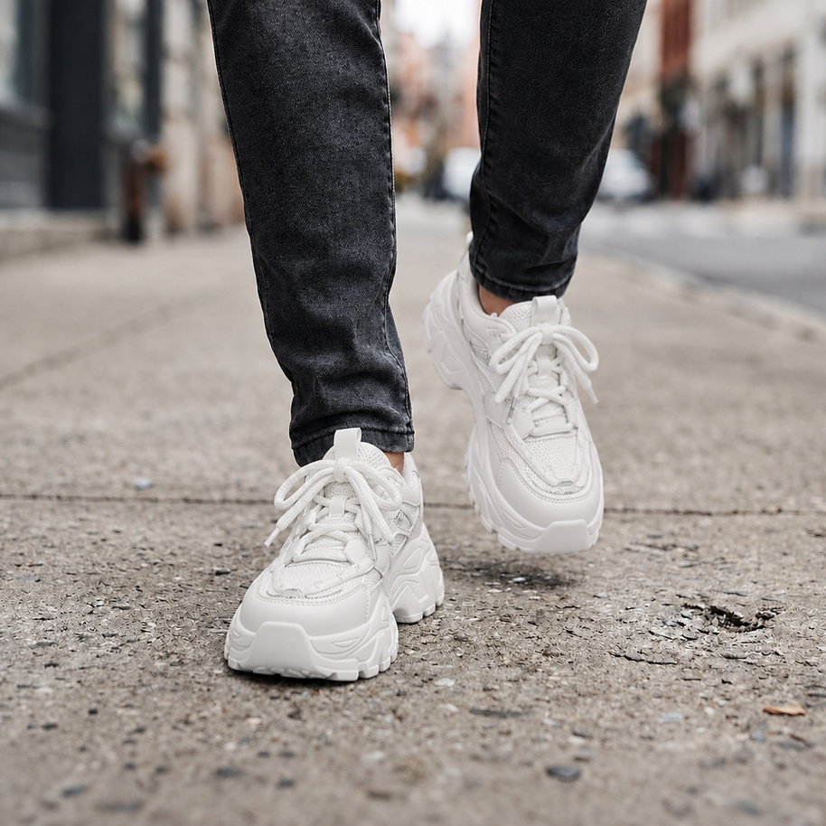Women's Chunky Platform Dad Sneakers - White - street lifestyle