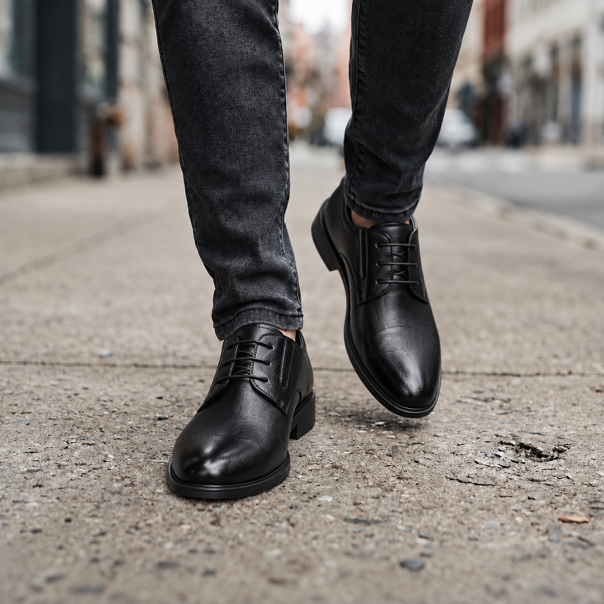 Men's 3.2-Inch Elevator Dress Shoes - Black - street lifestyle