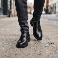 Men's 3-Inch Elevator Oxford Shoes - Black - street lifestyle