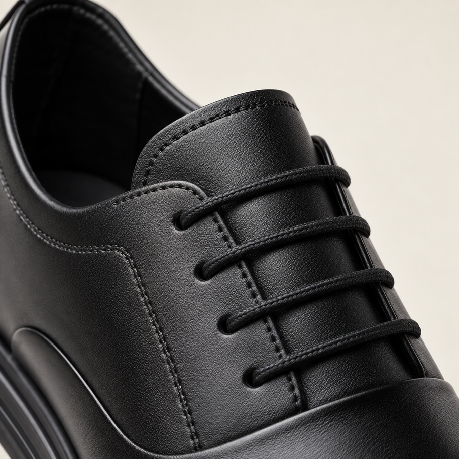 Men's 3-Inch Elevator Oxford Shoes - Black - material detail