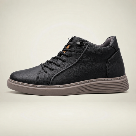 Men's High-Top Elevator Sneakers - Black - side profile