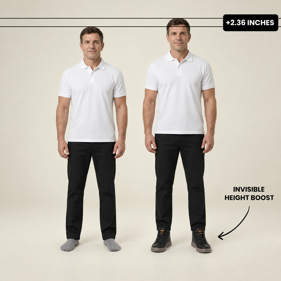 Men's High-Top Elevator Sneakers - Black - height comparison