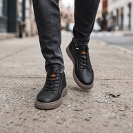 Men's High-Top Elevator Sneakers - Black - street lifestyle