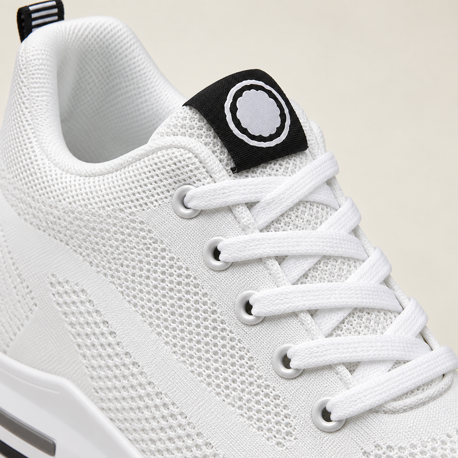 Women's Hidden Wedge Lace-Up Sneakers - White - material detail