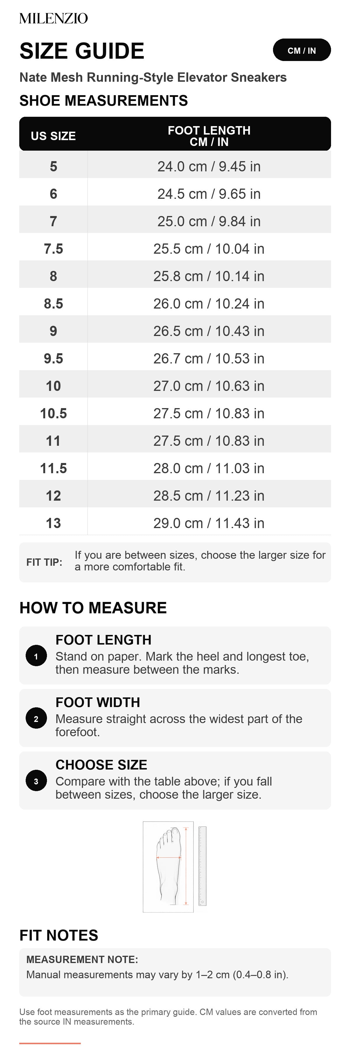 Nate・Boost your height (+2.4″) size guide